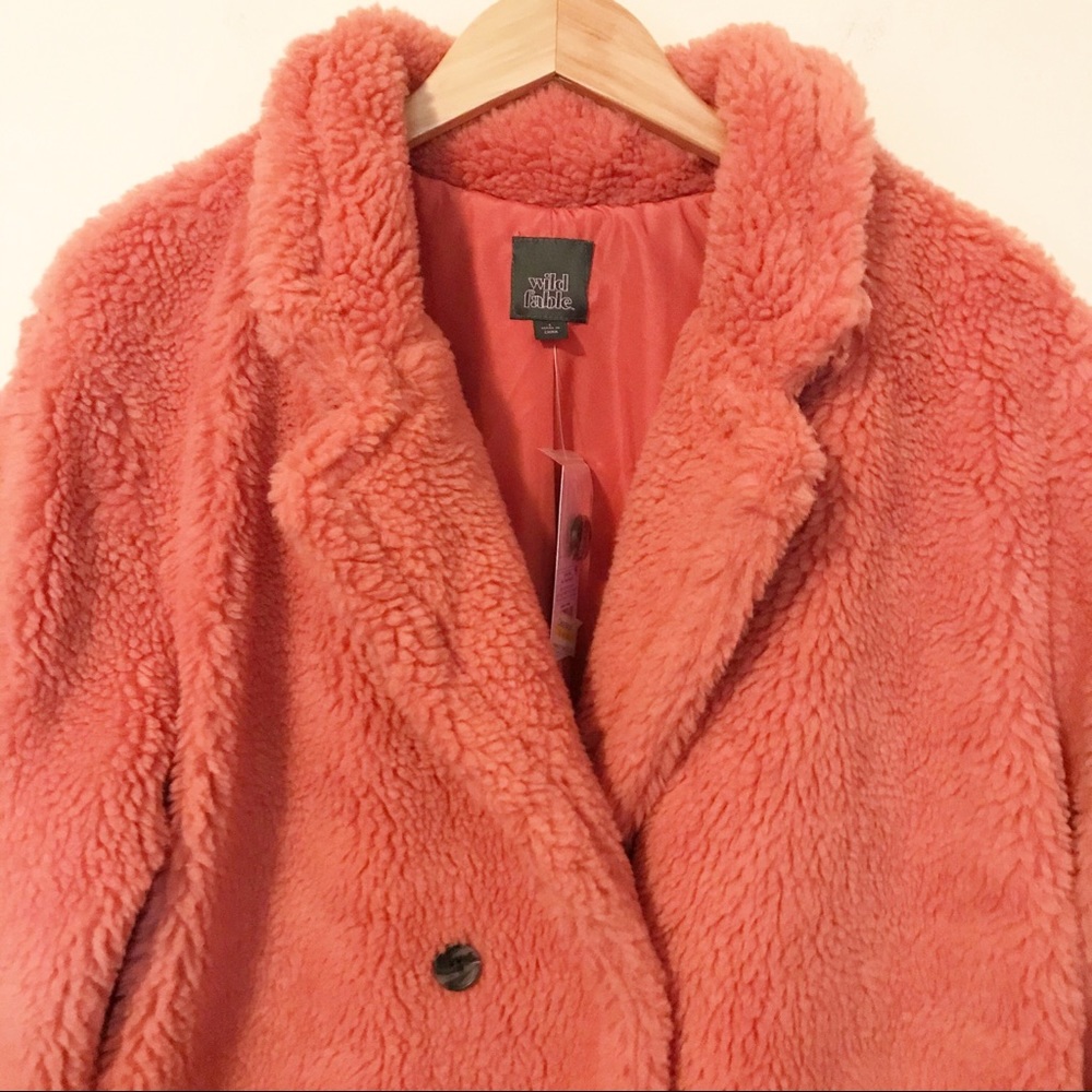 Wild Fable Sherpa Fleece Teddy Coat Coral NEW NWT - Picture 2 of 8